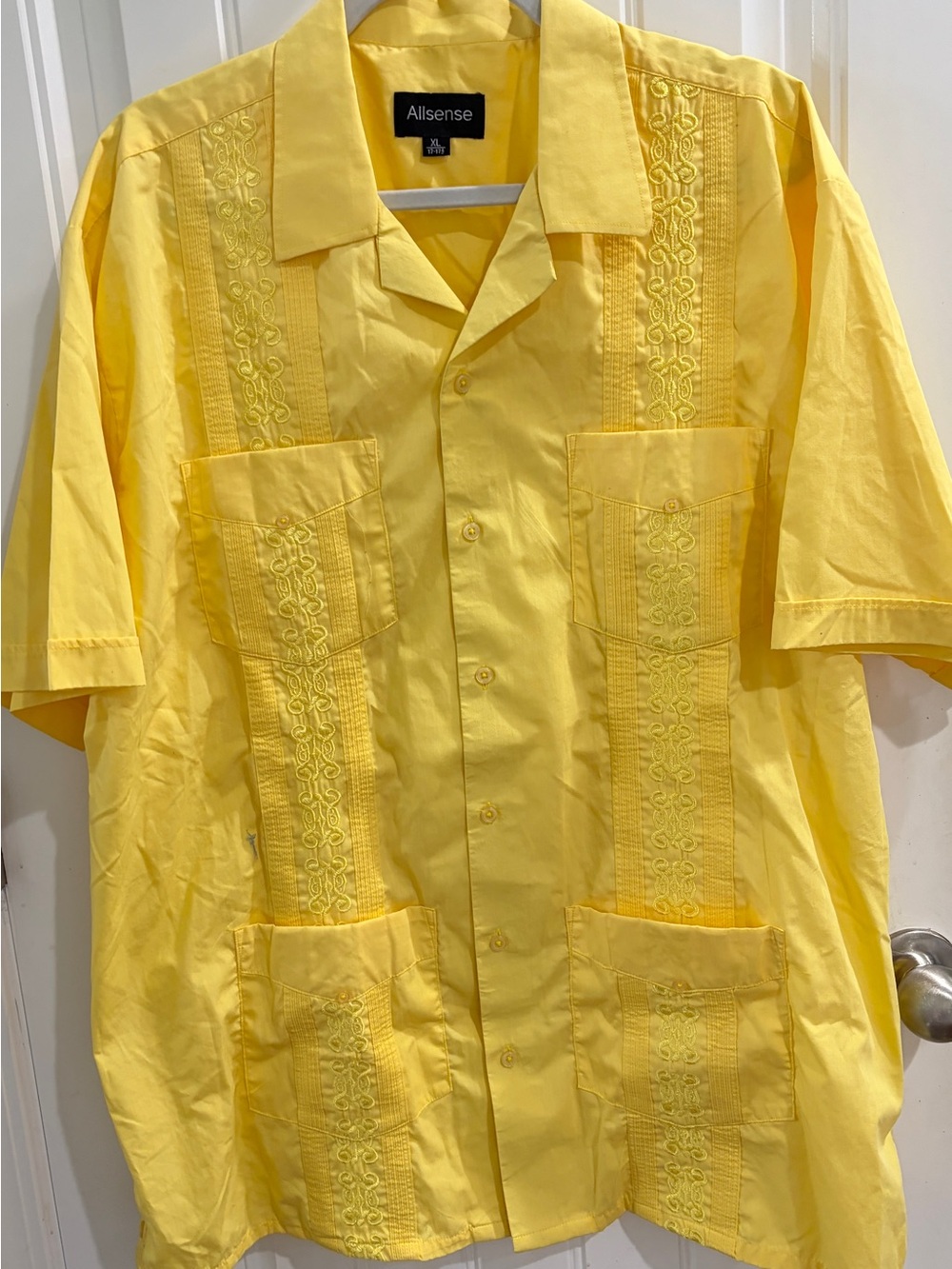 Allsense Yellow Cuban Guayabera Short-Sleeve Shirt XL Like new